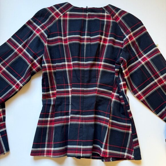NWT H&M Beaded Flannel Blouse Long Sleeve Plaid Mod Holiday Shirt Top Sz 2 - Picture 11 of 12